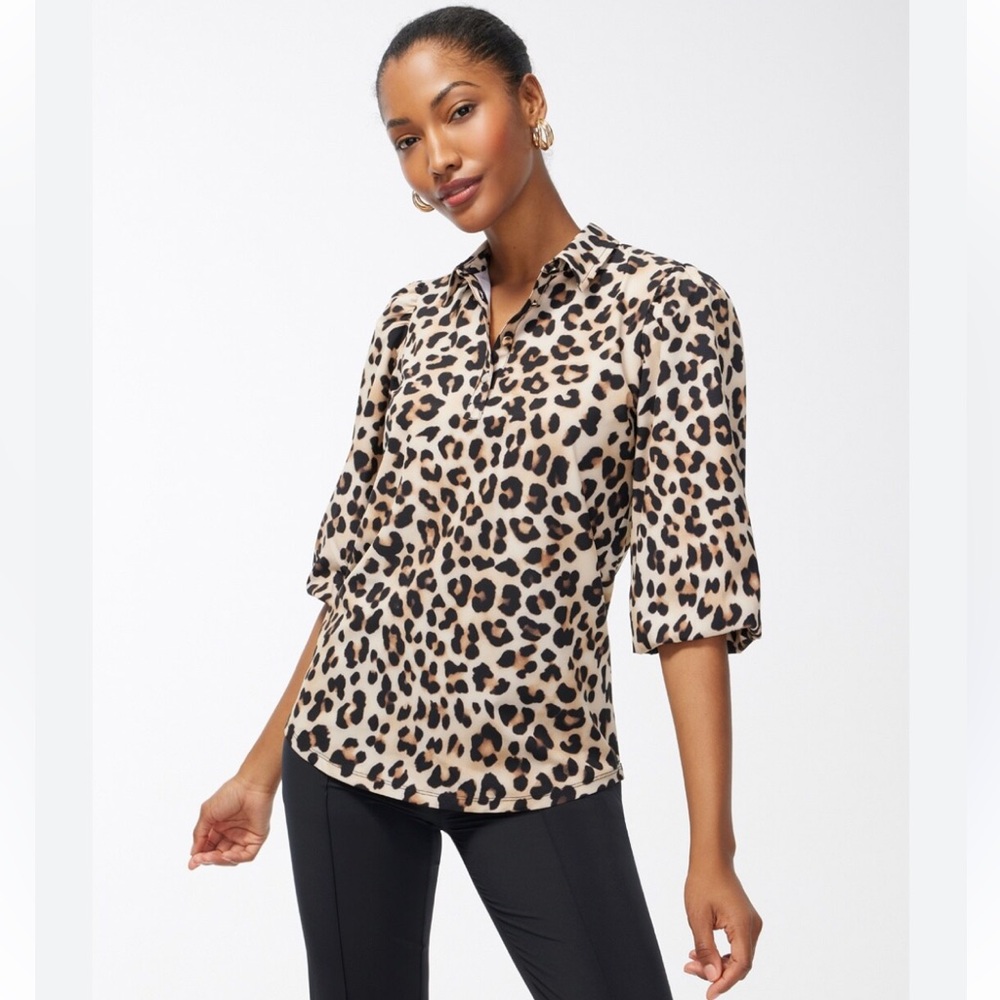 Chico's Leopard Print Blouse - Black and Tan